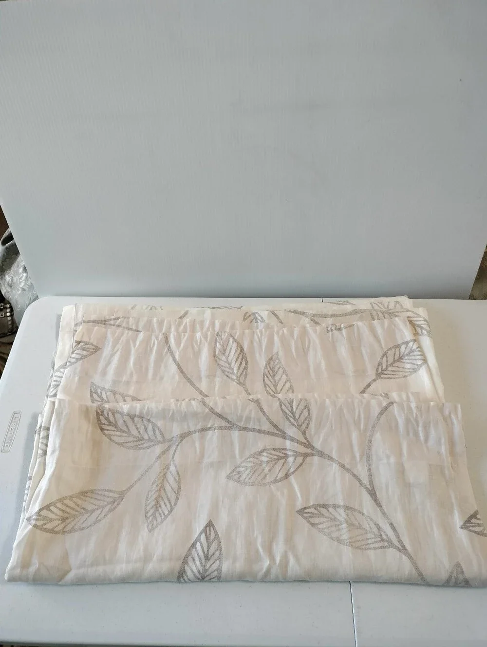 The Company Store Linen Cream Gray Leaf Vine Curtains 2 Panels Pocket Rod 52x84